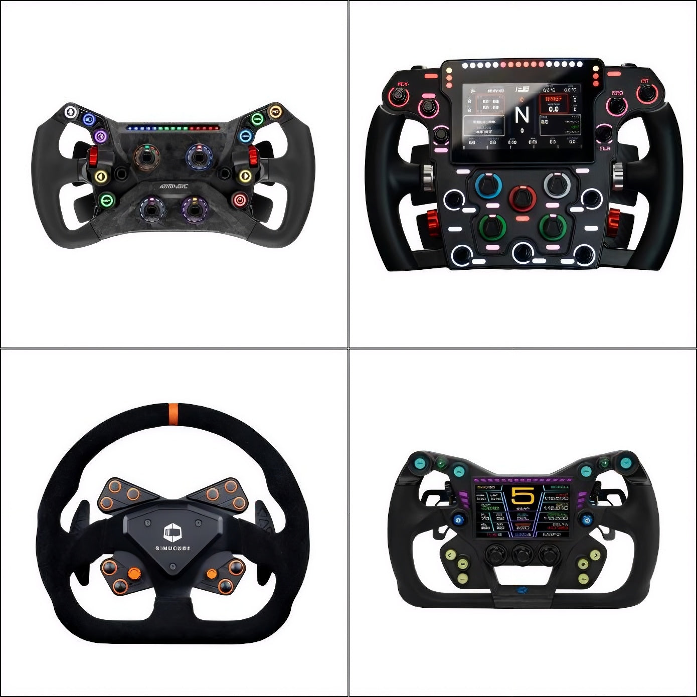 GT, Formula and round sim racing steering wheel comparison side by side