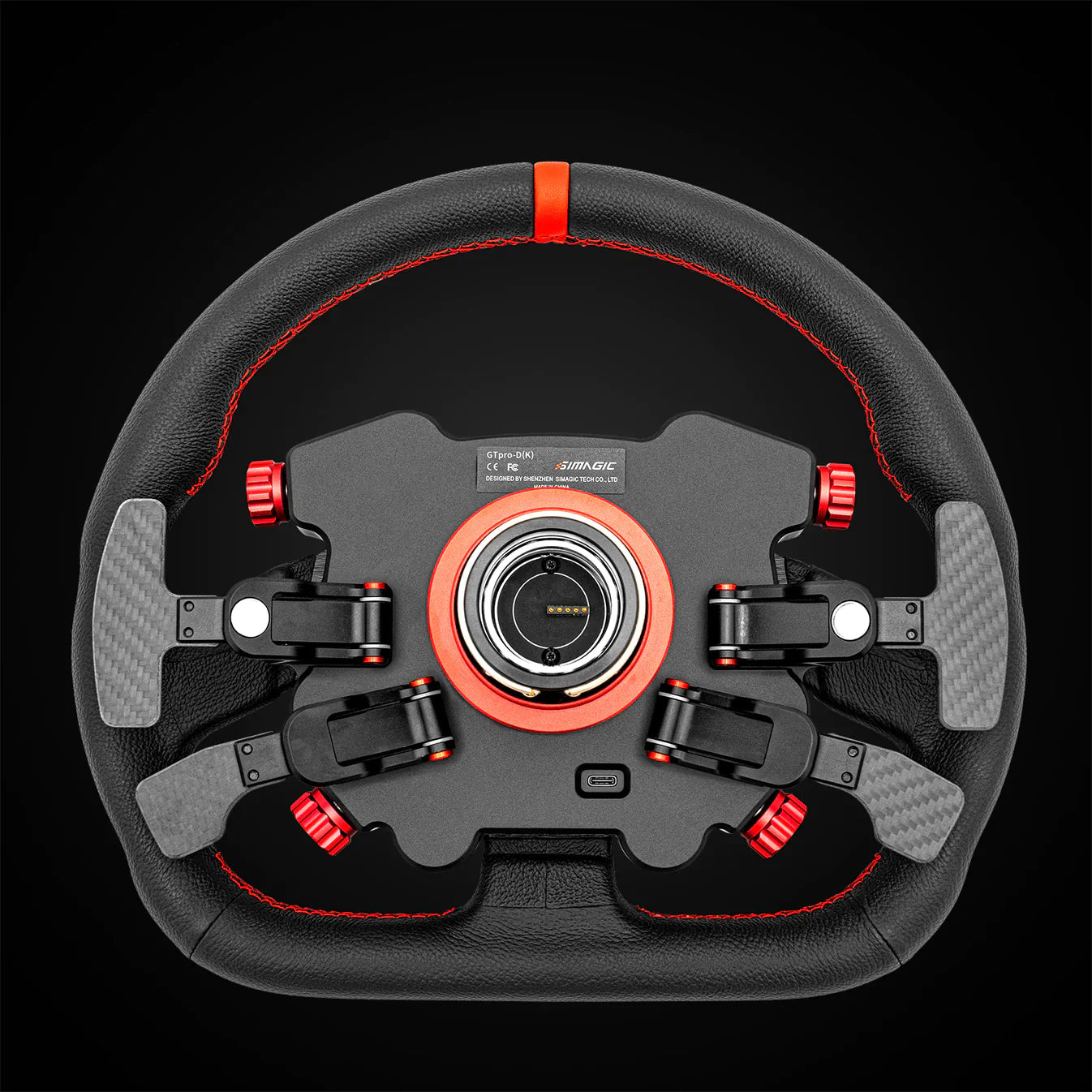 Simagic GT1 D-Shaped Steering Wheel with GT Pro Hub(K) | Shifter & Clutch Paddles - Leather - Side View
