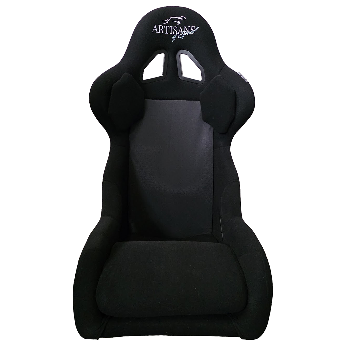 C1-XL Cold Fusion sim racing seat front view with four harness slots and embroidered logo