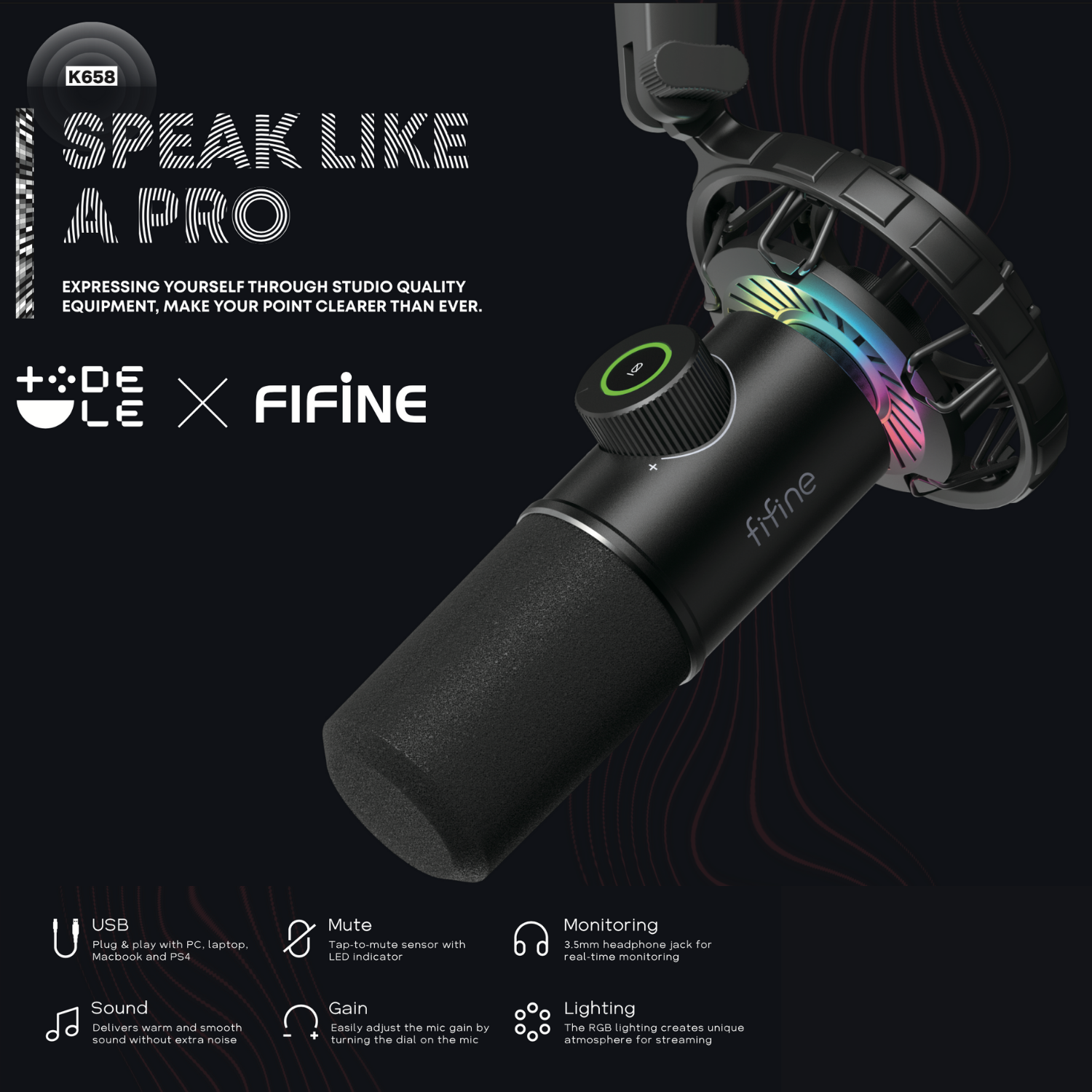 Fifine x DELE K658 USB Dynamic RGB Microphone Bundle for Gaming and Streaming - DELENordic.com