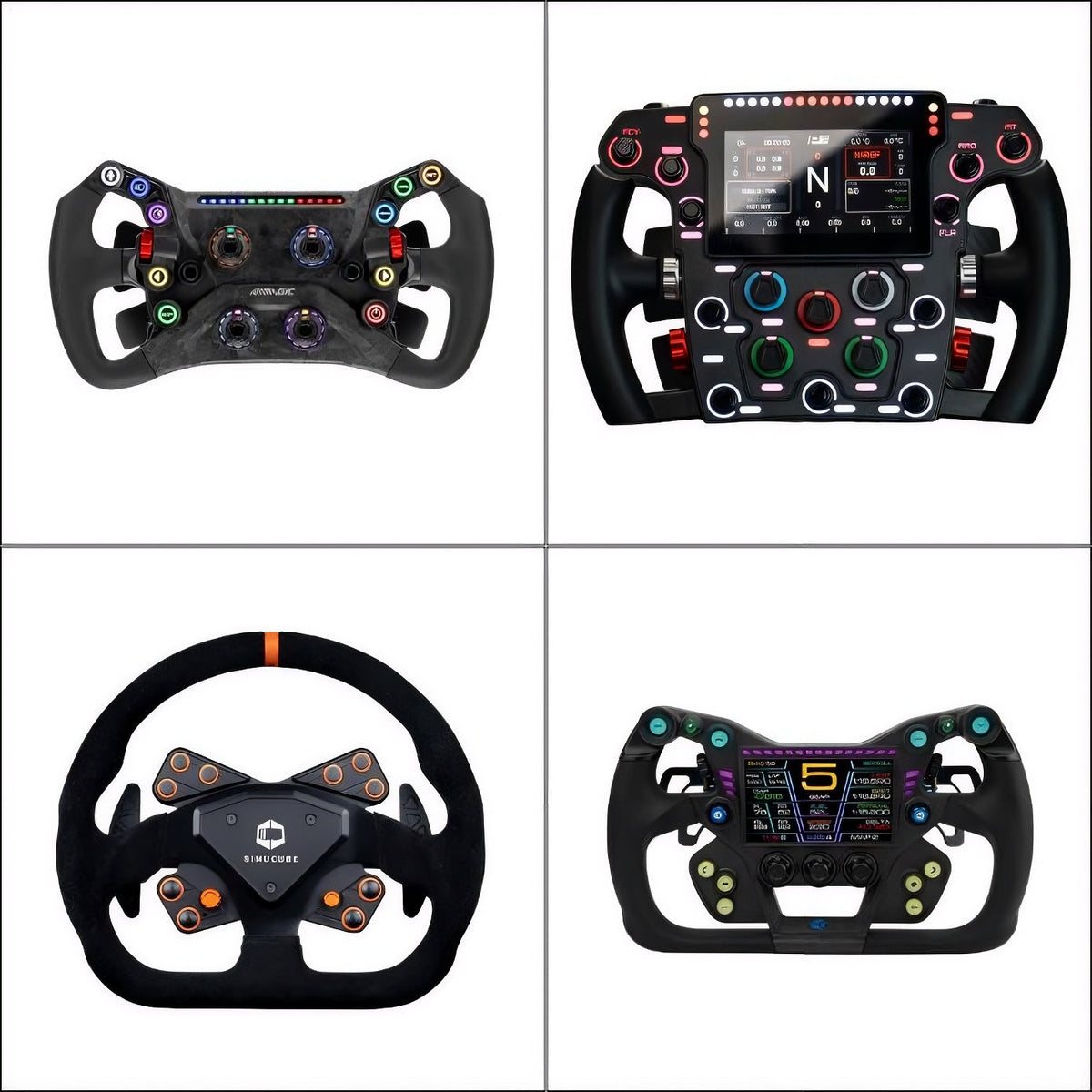 GT, Formula and round sim racing steering wheel comparison side by side