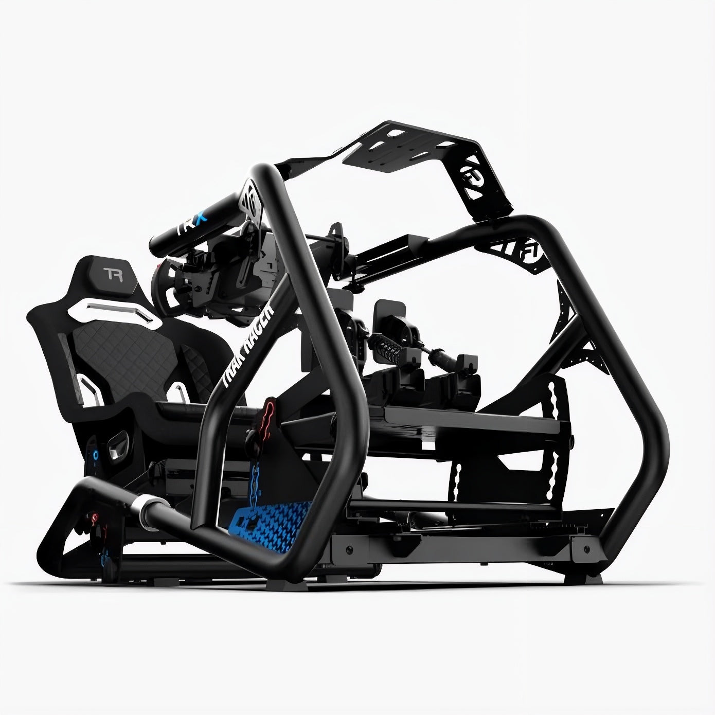  Trak Racer TRX V1 sim racing cockpit setup with seat, wheel mount and monitor hardware