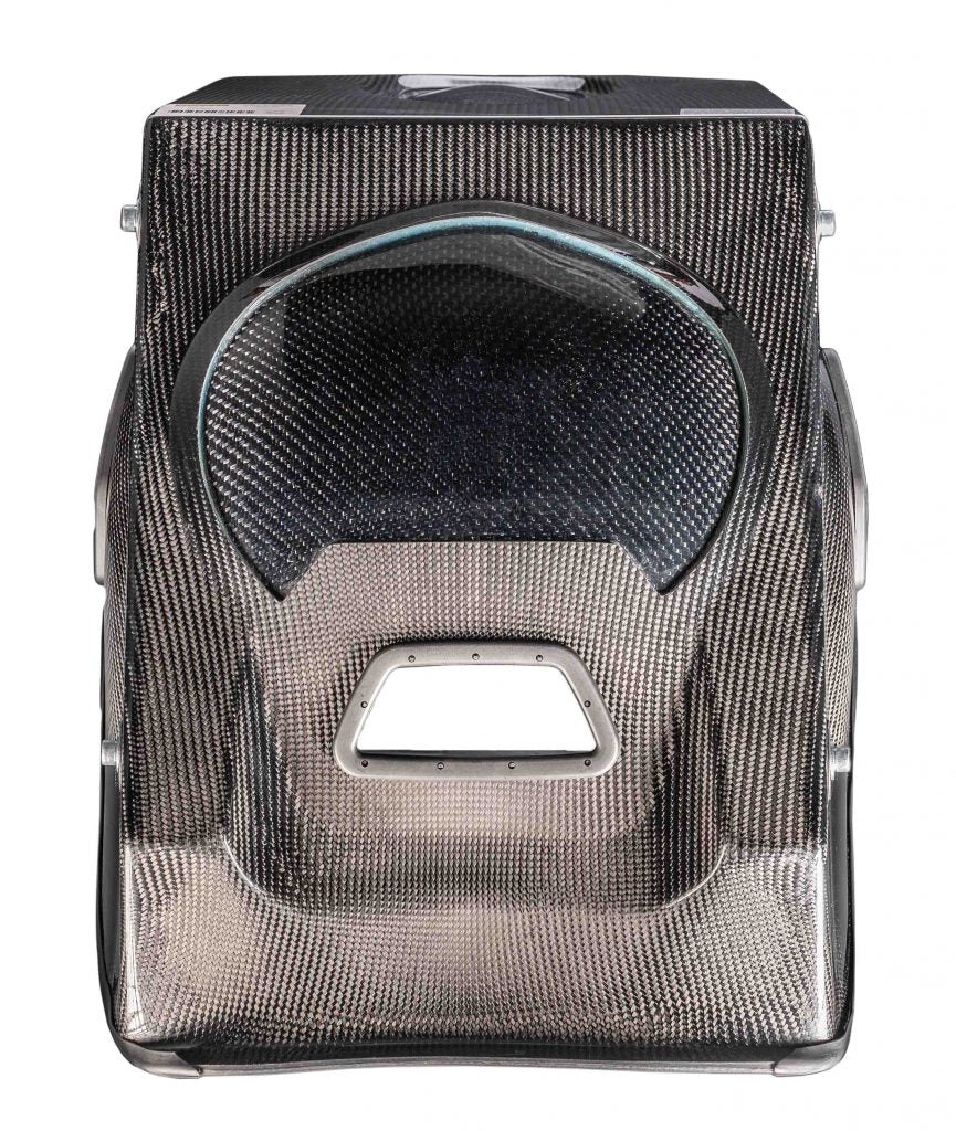 Tillett B7 40 cm carbon car seat, angled view