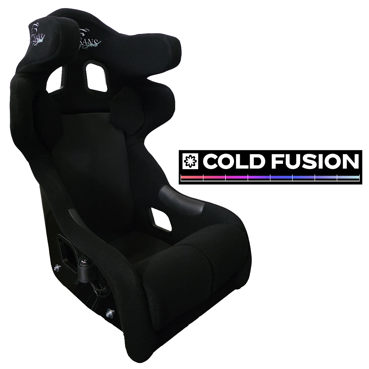 Artisans of Speed C2 Cold Fusion sim racing seat in black velvet, three-quarter view
