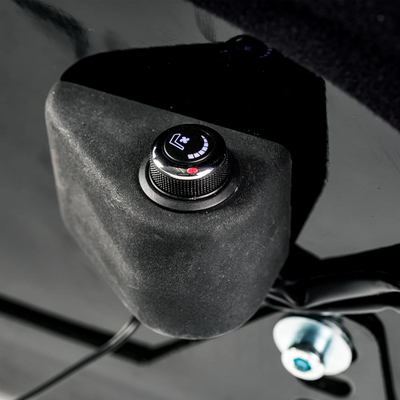 Cold Fusion rotary fan speed control dial mounted on the seat